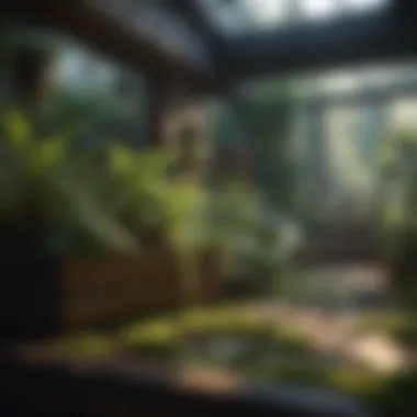 Indoor Garden with Artificial Sunlight A sophisticated indoor garden illuminated by artificial sunlight