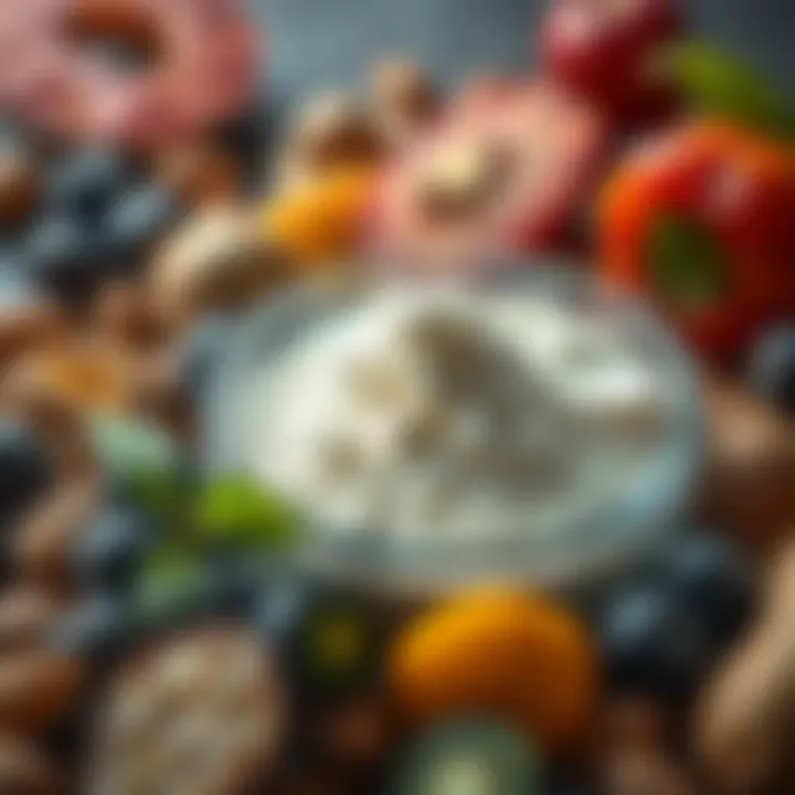 Nutritional Benefits of Whey Protein Isolate Whey protein isolate powder surrounded by fruits and nuts
