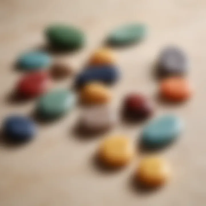 A variety of gua sha stones arranged aesthetically, highlighting different colors and shapes.