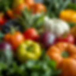 A vibrant assortment of fresh fruits and vegetables representing Whole30 food options