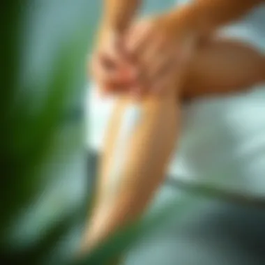 An instructional guide displaying the application technique of glycolic acid on the legs for optimal results.