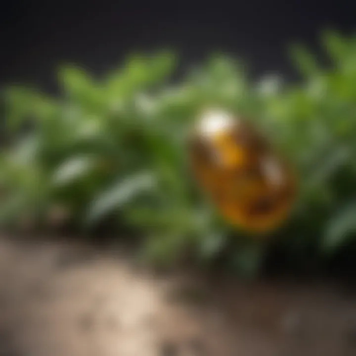 Close-up of a herbal capsule with fresh herbs