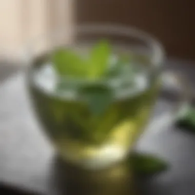 Peppermint leaves in a green tea cup