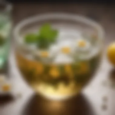 Calming Herbal Tea Blend for Keratosis Pilaris Herbal tea with chamomile flowers and mint leaves in a clear glass cup