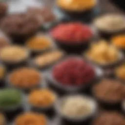 A colorful spread of high carb low fat snacks on a table