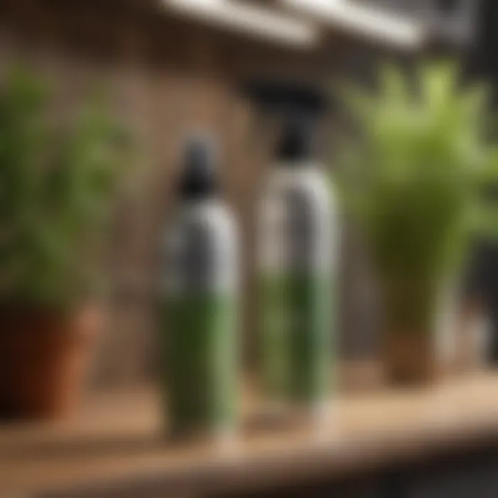 Selection of organic weed sprays on a garden shelf