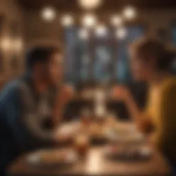 Couple sharing a heartfelt conversation over a cozy dinner