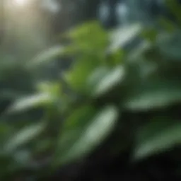 Green plant with water droplets on leaves