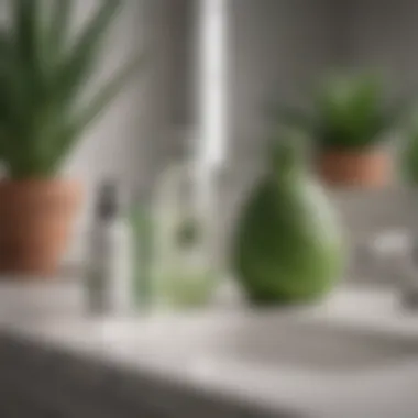 Aloe Vera in Skincare Routine A serene bathroom setting with aloe vera cream beside other skincare products, promoting a relaxing skincare routine