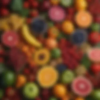 Nutritional Diversity for Radiant Skin A vibrant display of colorful fruits and vegetables, showcasing nutritional diversity.