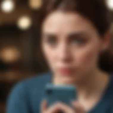 A person looking at their phone with a worried expression