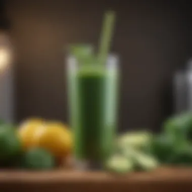 Close-up of a refreshing green juice in a glass