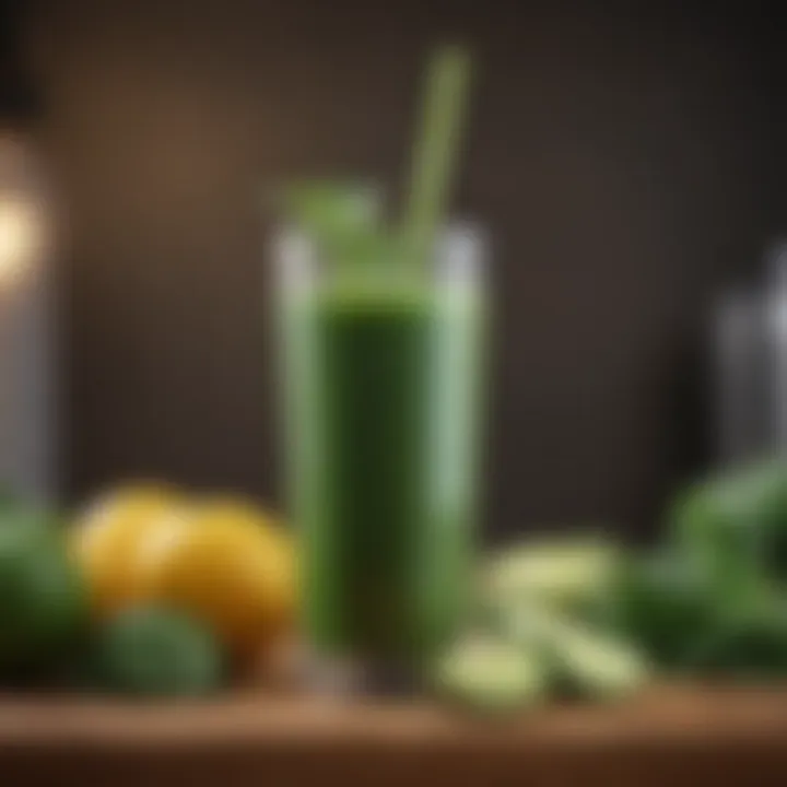 Close-up of a refreshing green juice in a glass