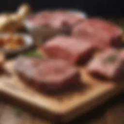 A selection of high-protein meats on a wooden board