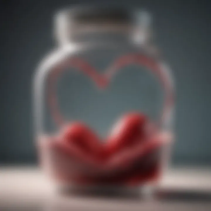 Abstract representation of emotions swirling around a heart in a glass jar