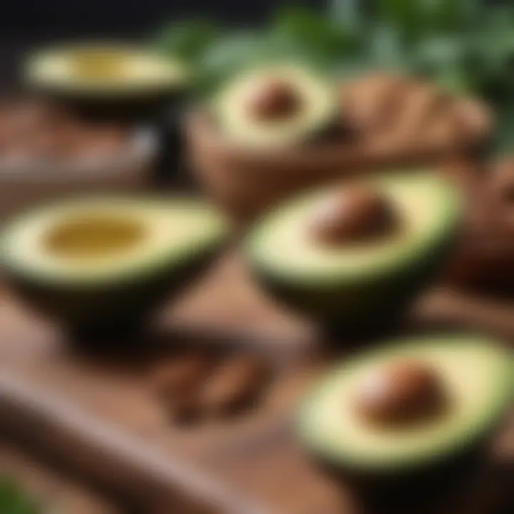 A vibrant assortment of keto-friendly foods including avocados, nuts, and leafy greens