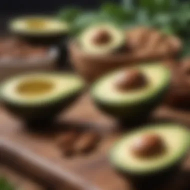 Keto-Friendly Foods for Sustaining Ketosis A vibrant assortment of keto-friendly foods including avocados, nuts, and leafy greens