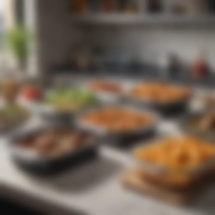 A cozy kitchen scene with meal prep containers filled with wholesome meals ready for the week.