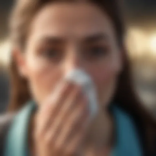 Person experiencing a sneeze due to allergens in the environment