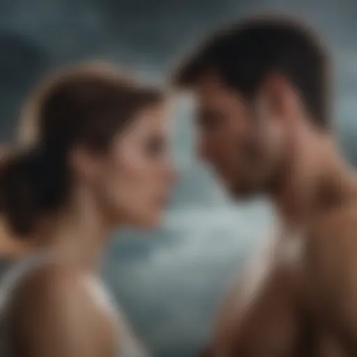 Abstract silhouette of a couple facing each other with a stormy background symbolizing emotional turmoil
