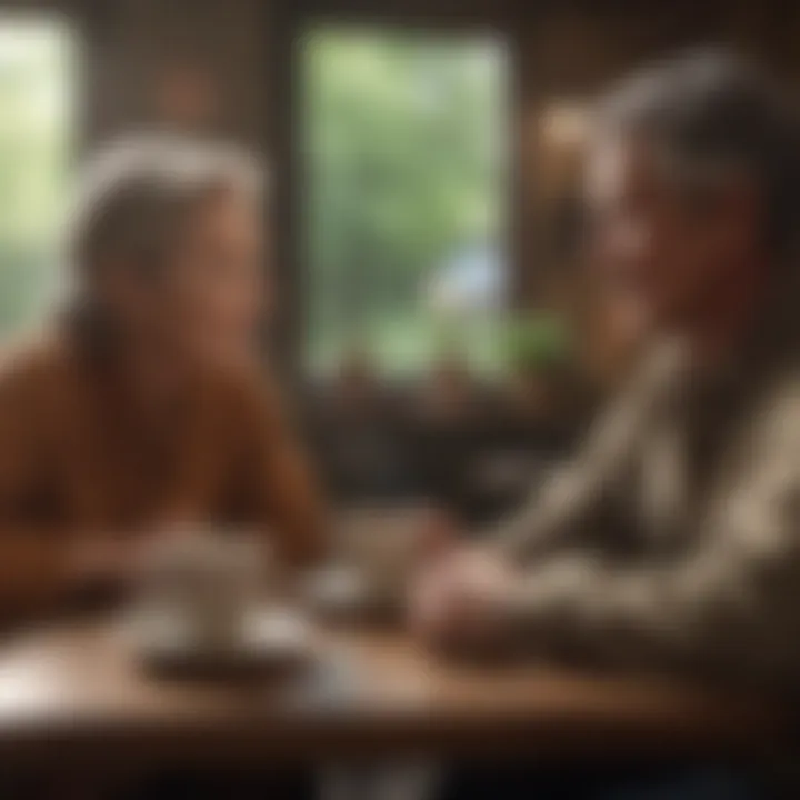 A serene setting depicting a couple enjoying a conversation over coffee, symbolizing connection.