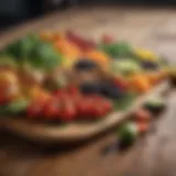 A vibrant assortment of fiber-rich fruits and vegetables on a wooden table