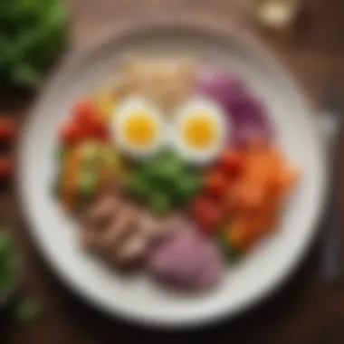 Balanced Lunch Plate with Vegetables and Proteins An array of colorful vegetables and proteins arranged aesthetically