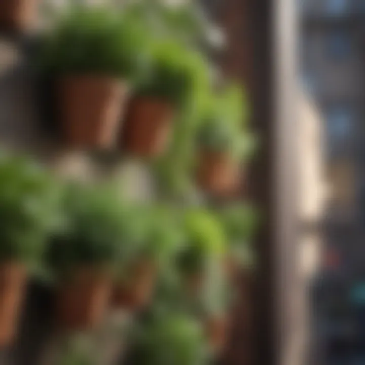 Herb garden in hanging pots on a balcony