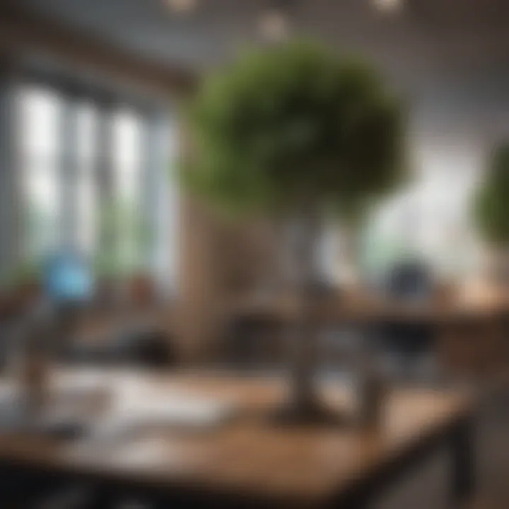 A serene office environment with indoor trees for better air quality