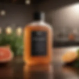 Luxurious shampoo bottle surrounded by natural ingredients