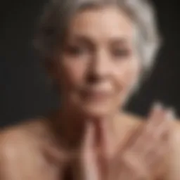 Elderly woman applying body lotion
