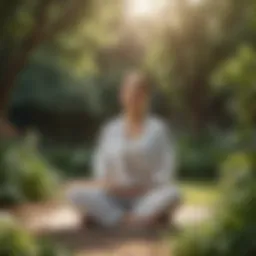 Woman meditating in peaceful garden