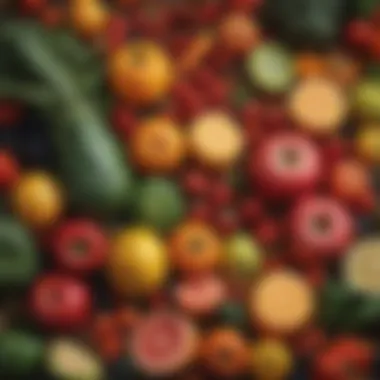 Nutrient Power: Fruits and Vegetables for Radiant Skin A vibrant selection of fruits and vegetables for skin health