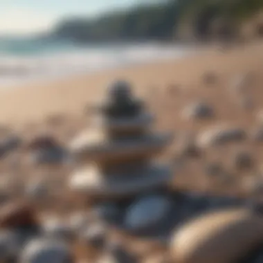 A stack of pebbles balanced on top of each other by the beach