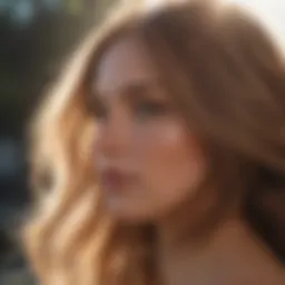 Close-up of a luxurious hair strand glistening under sunlight