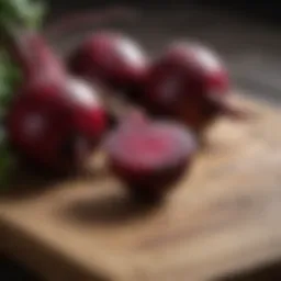 Vibrant beetroot on a wooden cutting board