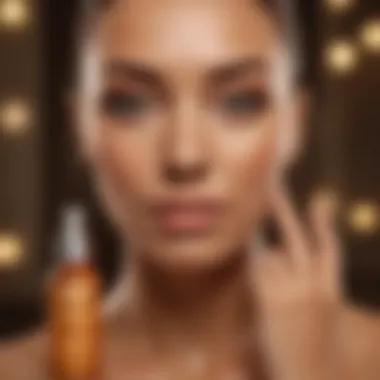 An elegant display of various self-tanning lotions and sprays arranged artistically.