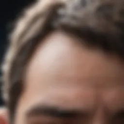 Close-up of a scalp with visible dandruff flakes