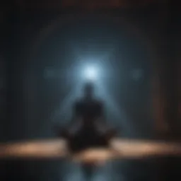 Silhouette of person meditating under a glowing light
