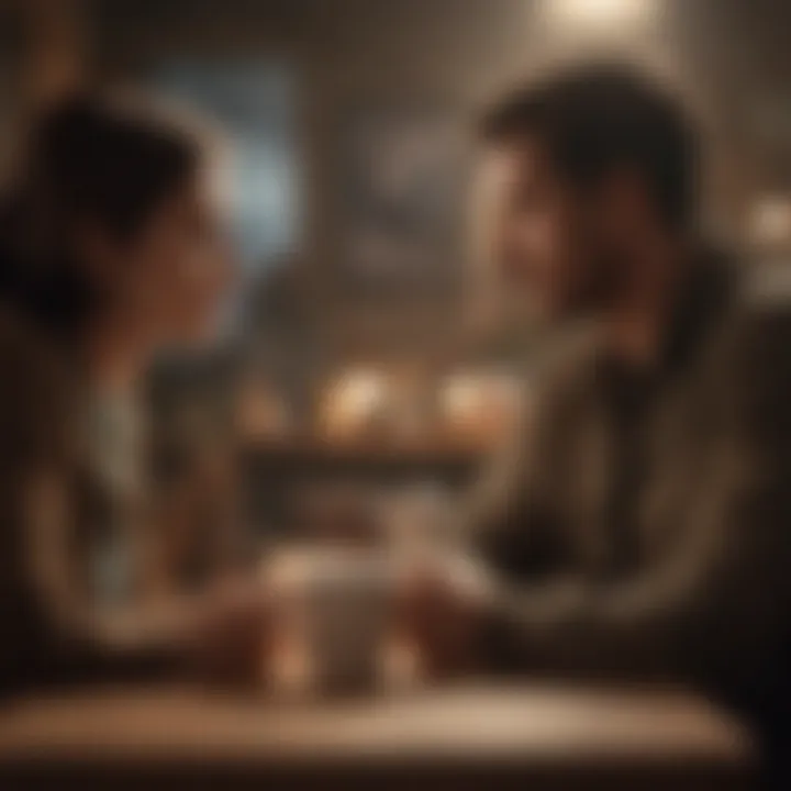 A cozy setting where two individuals are engaged in a meaningful discussion over coffee.