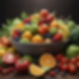 Colorful array of fruits and vegetables representing nutrition