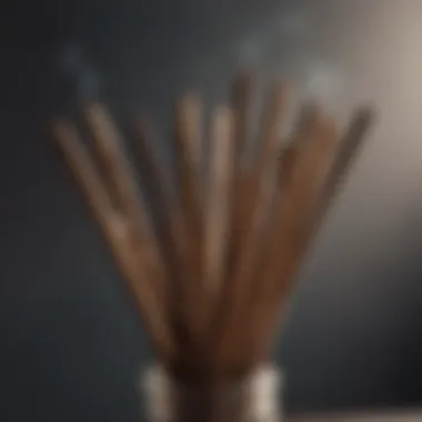 A close-up of various incense sticks arranged aesthetically