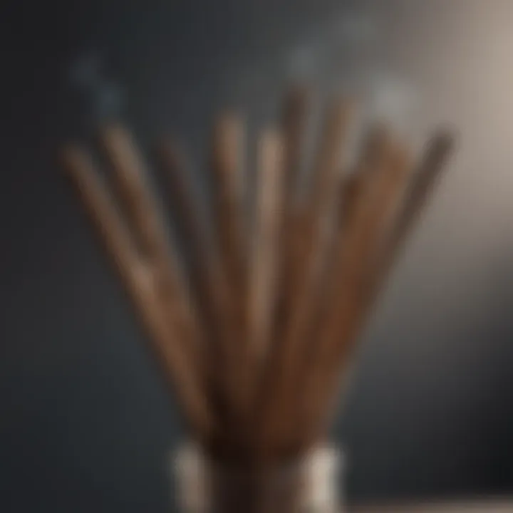 A close-up of various incense sticks arranged aesthetically