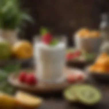 Incorporating Kefir into a Healthy Diet A selection of fresh fruits and herbs paired with a refreshing glass of kefir.