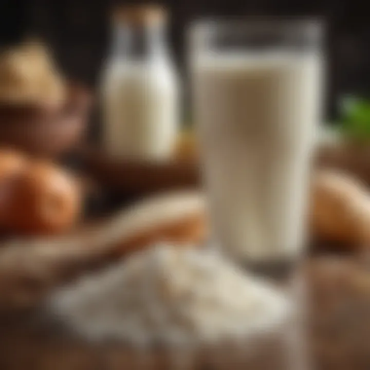 A vibrant display of traditional kefir grains alongside a glass of creamy kefir.