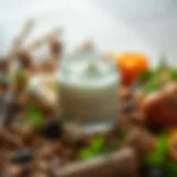 Luxurious heavy body moisturizer in a glass jar surrounded by natural ingredients