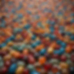 A close-up of a vial filled with colorful vitamin capsules, representing nutritional diversity.