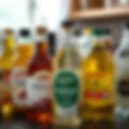 Different types of vinegar displayed in bottles