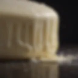 Close-up of mozzarella cheese showcasing its texture and moisture.