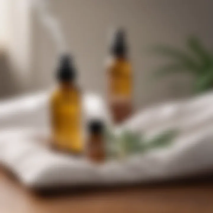Close-up of essential oils and natural ingredients used in pillow mists arranged aesthetically